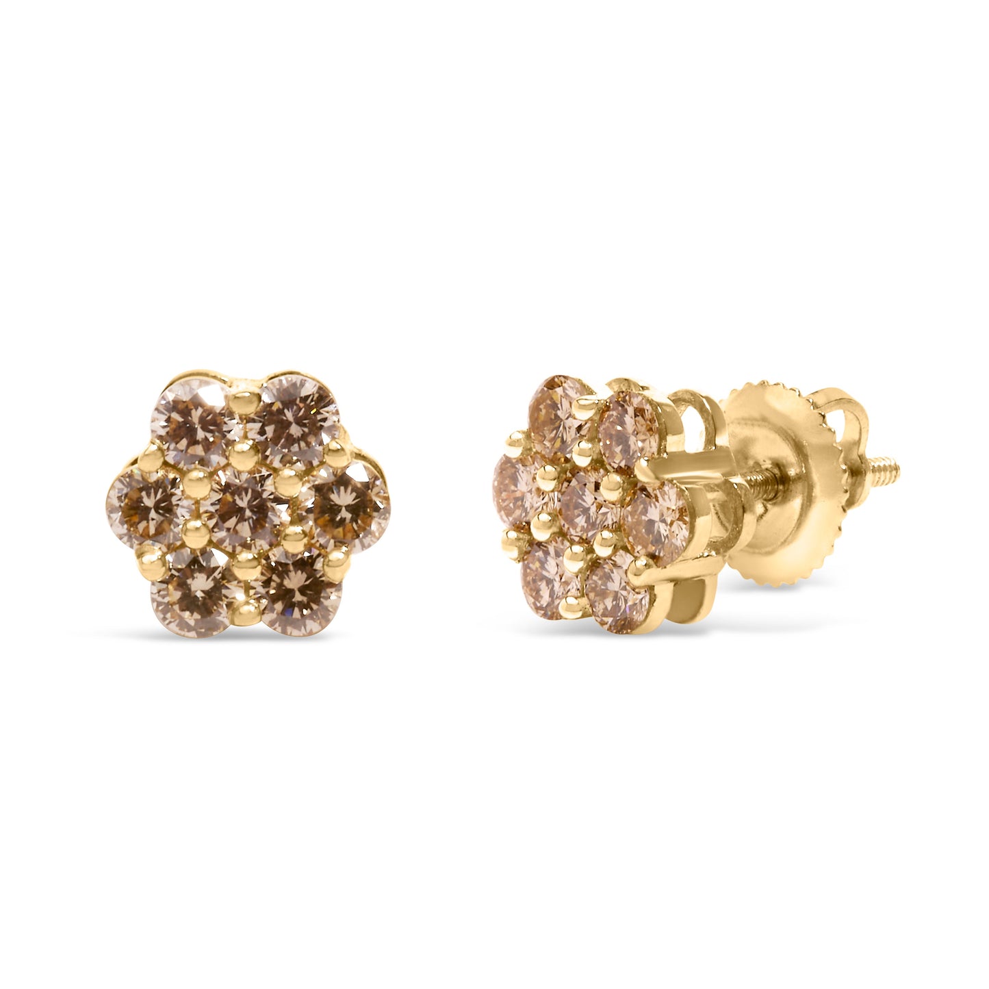 14K Yellow Gold 1.0 Cttw Diamond Floral Stud Earrings (J-K Color, VS2-SI1 Clarity)