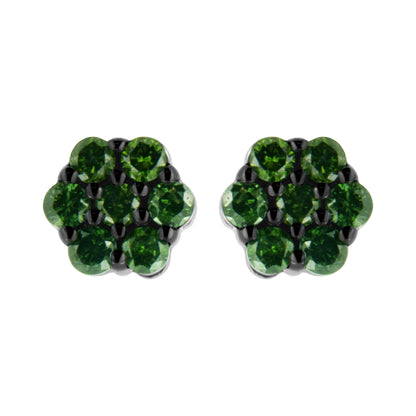 .925 Sterling Silver 1/4 Cttw Treated Yellow Diamond Floral Stud Earrings (Yellow Color, I1-I2 Clarity)