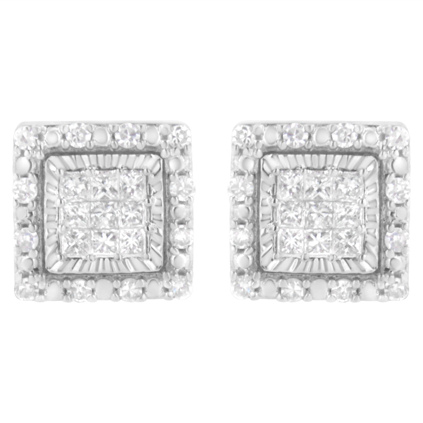 10K White Gold 1/2 cttw Invisible Set Princess-Cut Diamond Square Stud Earring (I-J Color, I1-I2 Clarity)