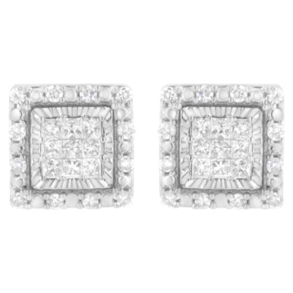 10K White Gold 1/2 cttw Invisible Set Princess-Cut Diamond Square Stud Earring (I-J Color, I1-I2 Clarity)