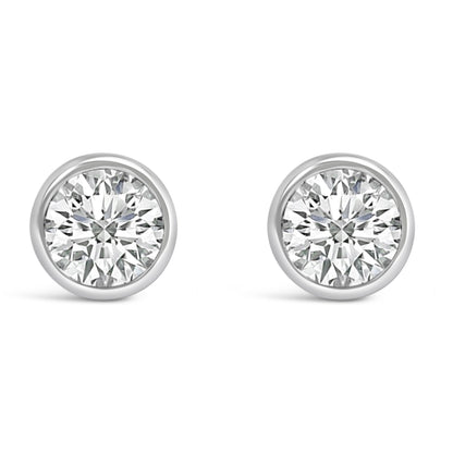 14K White Gold 1.0 Cttw Lab Grown Diamond Screw-Back Classic Bezel Solitaire Stud Earrings (G-H Color, VS2-SI1 Clarity)