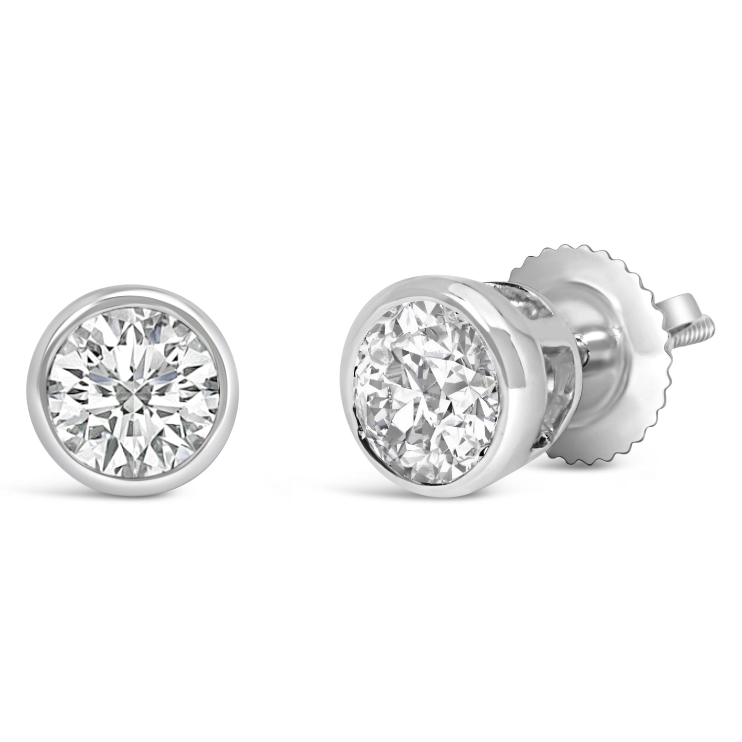 14K White Gold 1.0 Cttw Lab Grown Diamond Screw-Back Classic Bezel Solitaire Stud Earrings (G-H Color, VS2-SI1 Clarity)