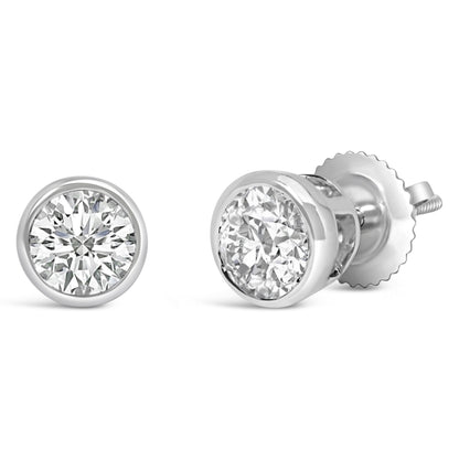 14K White Gold 1.0 Cttw Lab Grown Diamond Screw-Back Classic Bezel Solitaire Stud Earrings (G-H Color, VS2-SI1 Clarity)