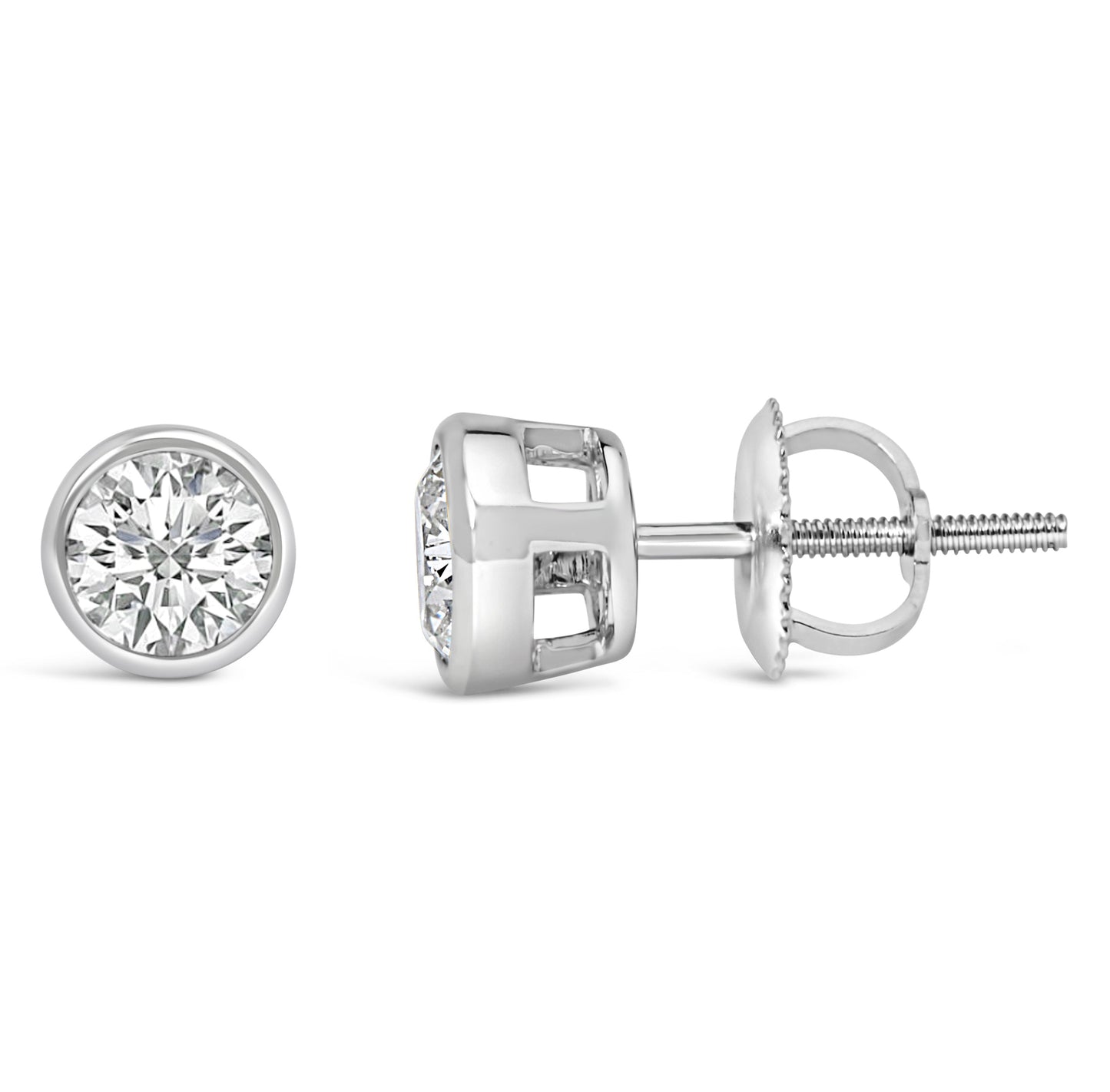 14K White Gold 1.0 Cttw Lab Grown Diamond Screw-Back Classic Bezel Solitaire Stud Earrings (G-H Color, VS2-SI1 Clarity)