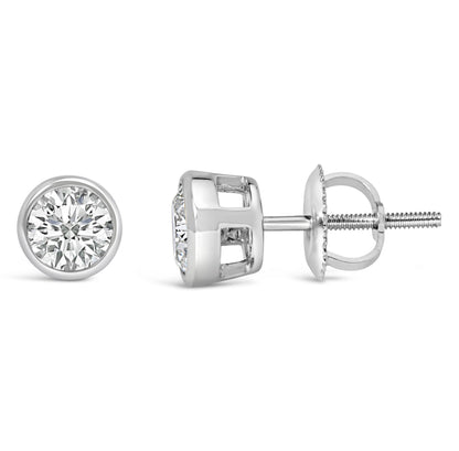 14K White Gold 1.0 Cttw Lab Grown Diamond Screw-Back Classic Bezel Solitaire Stud Earrings (G-H Color, VS2-SI1 Clarity)