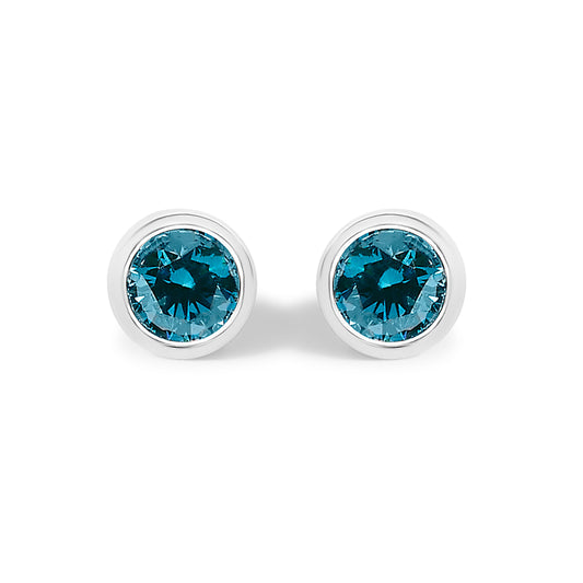 Puces d'oreilles solitaires en or blanc 14 carats avec diamants bleus de laboratoire sertis clos, totalisant 1,0 carat