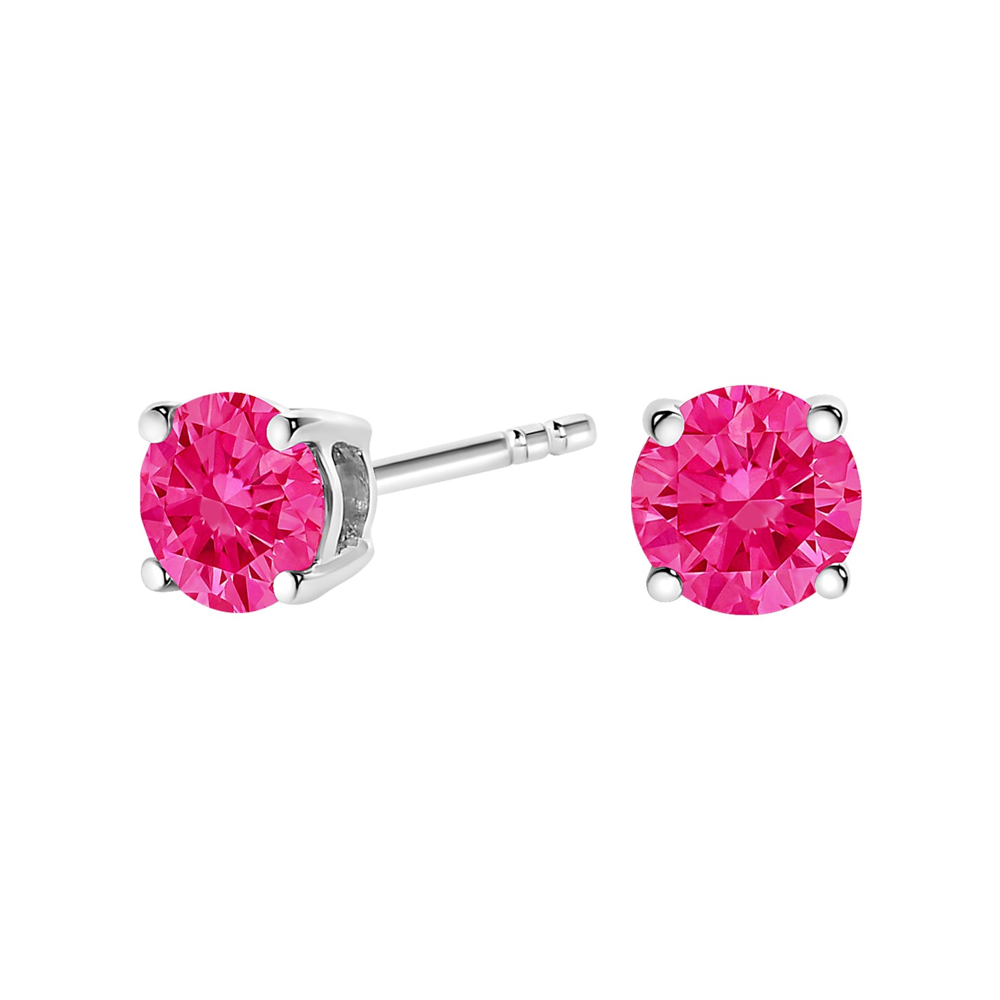 10K White Gold 1/2 Cttw Lab Created Round Brilliant Cut Pink Diamond Classic 4-Prong Solitaire Stud Earrings (Fancy Pink Color, VVS2-VS1 Clarity)