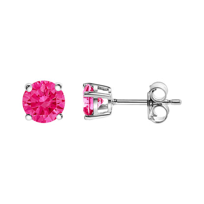 10K White Gold 1/2 Cttw Lab Created Round Brilliant Cut Pink Diamond Classic 4-Prong Solitaire Stud Earrings (Fancy Pink Color, VVS2-VS1 Clarity)
