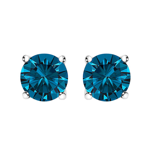 Puces d'oreilles en or blanc 14K avec diamants bleus de laboratoire 1,00 Cttw et fermoirs à vis