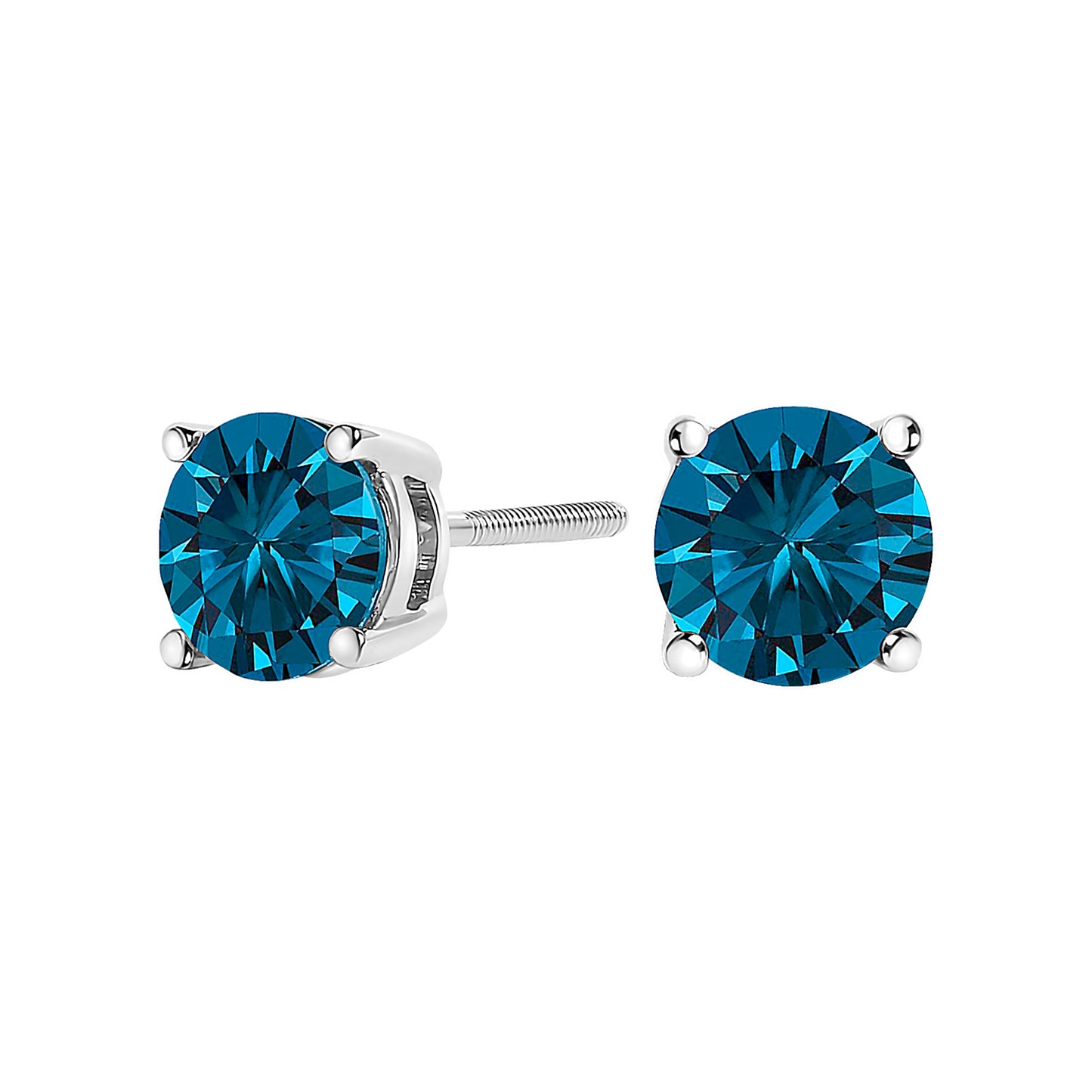 14K White Gold 1.00 Cttw Blue Lab Grown Diamond Stud Earrings with Screw Backs