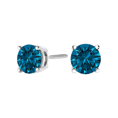 14K White Gold 1.00 Cttw Blue Lab Grown Diamond Stud Earrings with Screw Backs