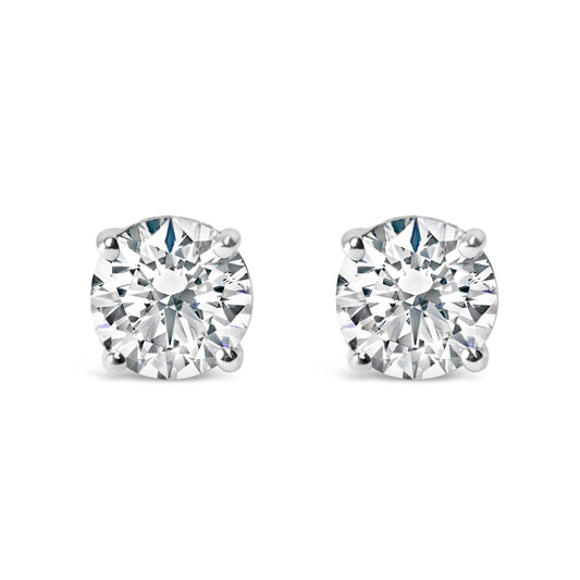 Boucles d'oreilles solitaires en or blanc 14 carats et diamants de laboratoire 1,00 carat