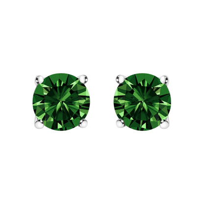 14K White Gold 1.0 Cttw Lab Grown Green Diamond Classic Solitaire Stud Earrings