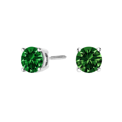 14K White Gold 1.0 Cttw Lab Grown Green Diamond Classic Solitaire Stud Earrings