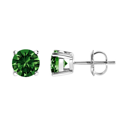 14K White Gold 1.0 Cttw Lab Grown Green Diamond Classic Solitaire Stud Earrings