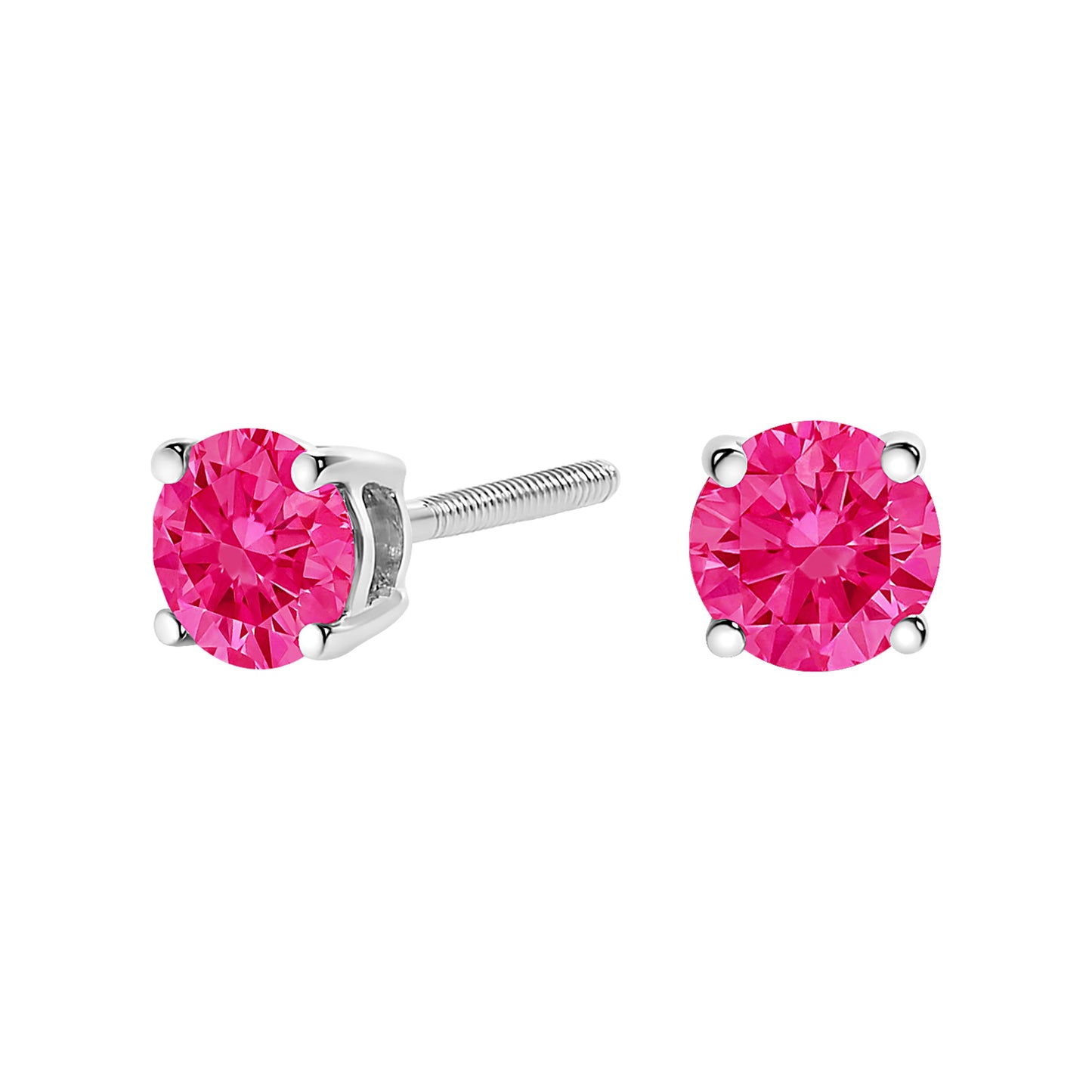 10K White Gold 1.0 Cttw Lab Created Round Brilliant Cut Pink Diamond Classic 4-Prong Solitaire Stud Earrings (Fancy Pink Color, VVS2-VS1 Clarity)