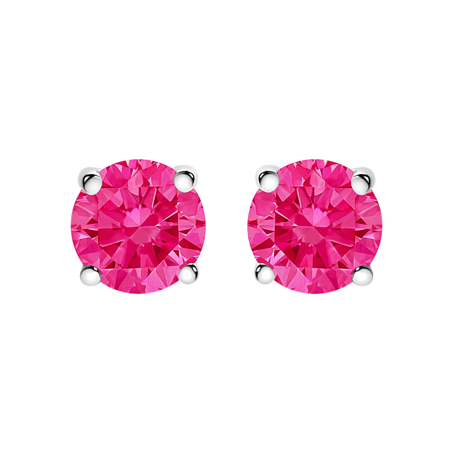 14K White Gold 1.0 Cttw Round Brilliant Cut Lab Grown Pink Diamond 4-Prong Classic Solitaire Earrings (Pink Color, VVS2-VS1 Clarity)