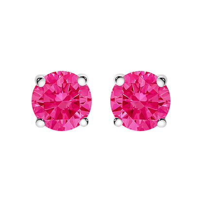 14K White Gold 1.0 Cttw Round Brilliant Cut Lab Grown Pink Diamond 4-Prong Classic Solitaire Earrings (Pink Color, VVS2-VS1 Clarity)