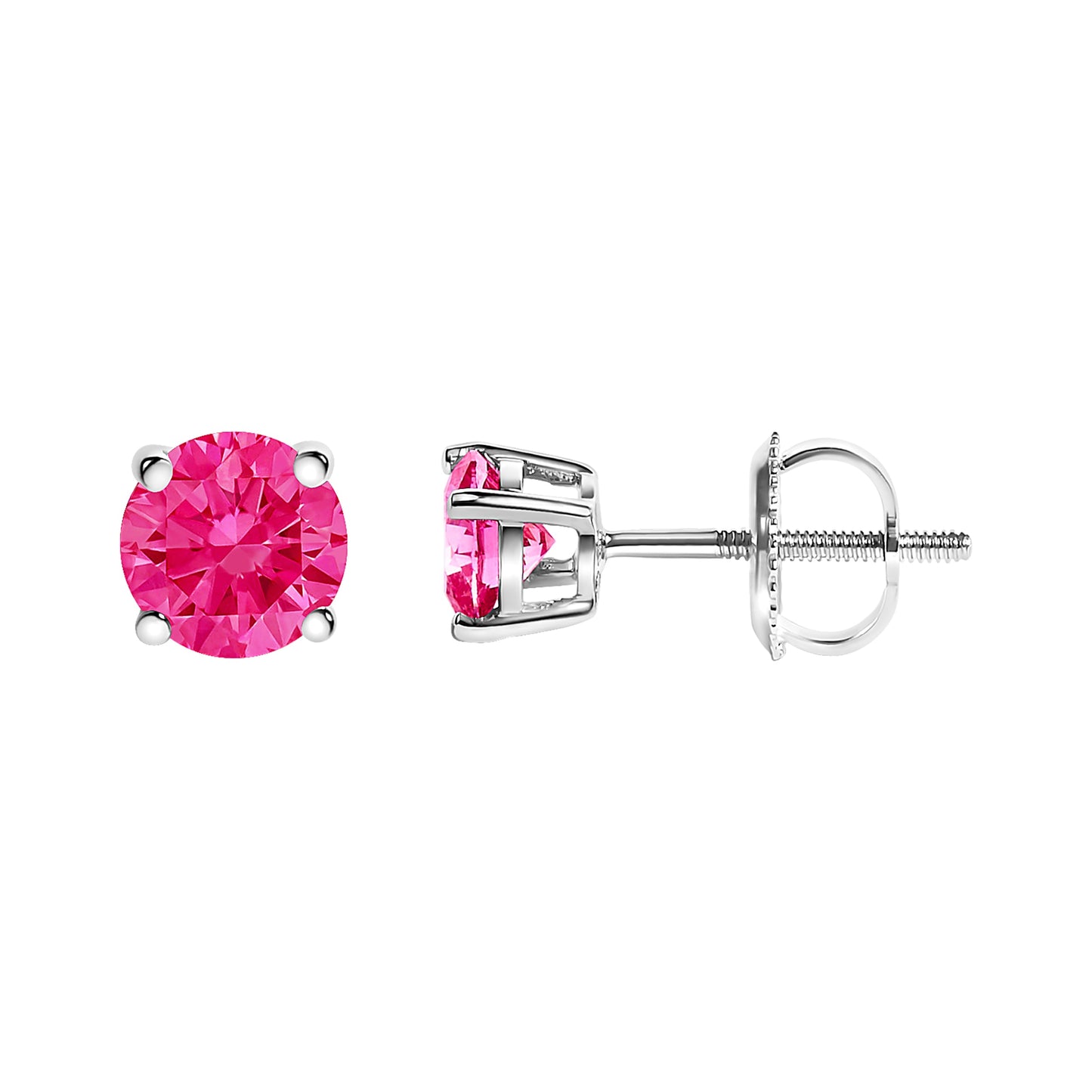 10K White Gold 1.0 Cttw Lab Created Round Brilliant Cut Pink Diamond Classic 4-Prong Solitaire Stud Earrings (Fancy Pink Color, VVS2-VS1 Clarity)