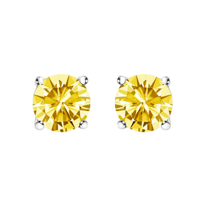 14K White Gold 1.0 Cttw Lab Grown Yellow Diamond Solitaire Stud Earrings (Yellow Color, VS2-SI1 Clarity)