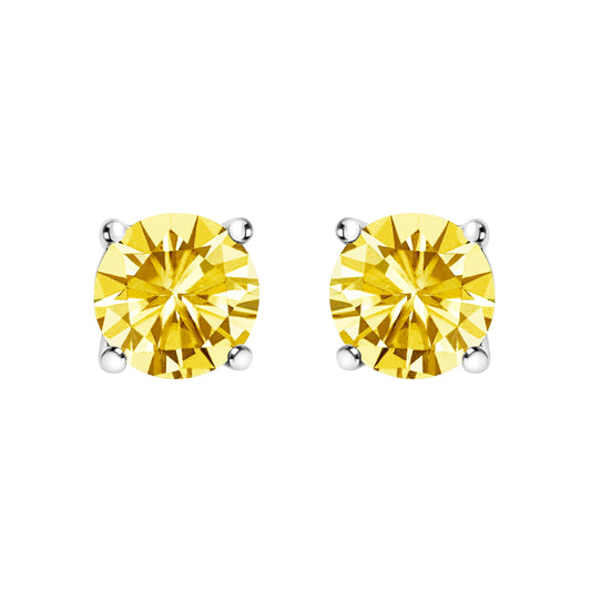 Puces d'oreilles solitaires en or blanc 14 carats avec diamants jaunes de laboratoire de 1,0 carat total (couleur jaune, pureté VS2-SI1)