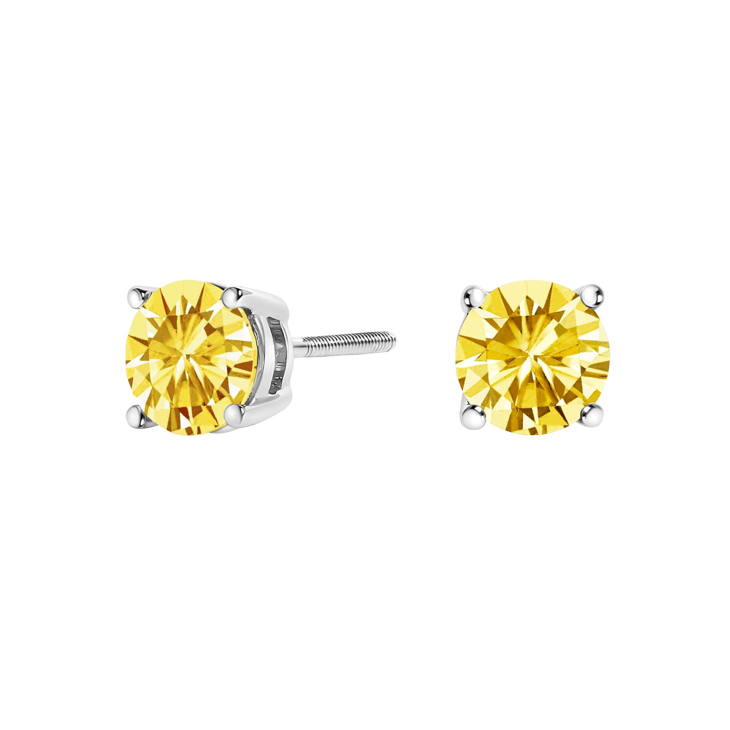 14K White Gold 1.0 Cttw Lab Grown Yellow Diamond Solitaire Stud Earrings (Yellow Color, VS2-SI1 Clarity)
