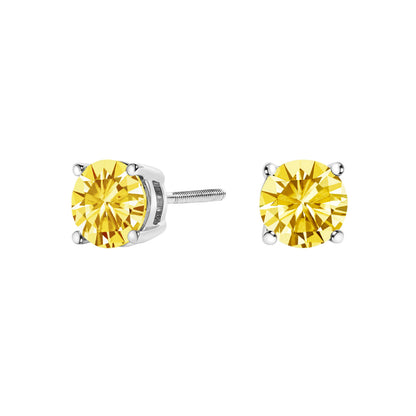 14K White Gold 1.0 Cttw Lab Grown Yellow Diamond Solitaire Stud Earrings (Yellow Color, VS2-SI1 Clarity)