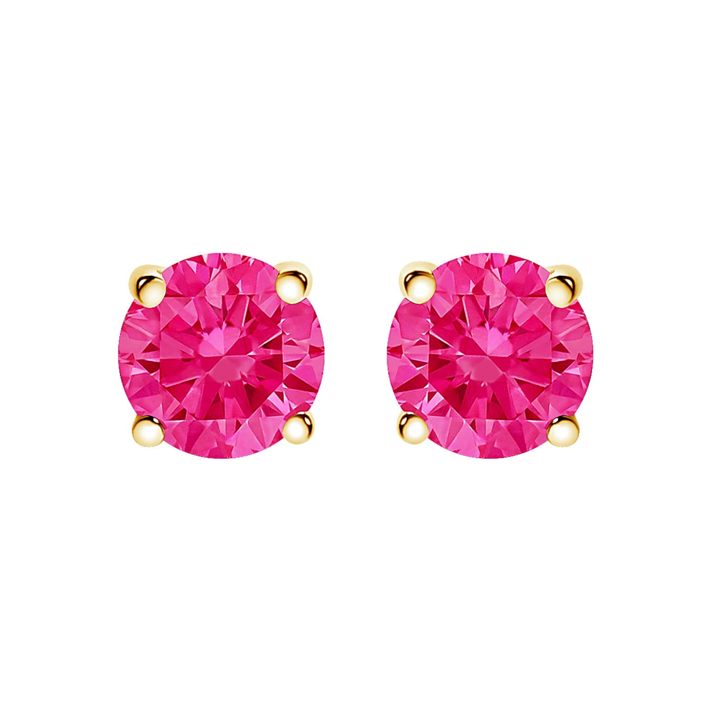 14K Yellow Gold 1.00 Cttw Round Brilliant Cut Lab Grown Pink Diamond 4-Prong Classic Solitaire Earrings (Pink Color, VVS2-VS1 Clarity)