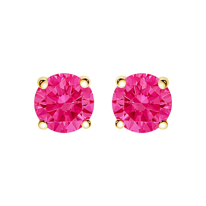 14K Yellow Gold 1.00 Cttw Round Brilliant Cut Lab Grown Pink Diamond 4-Prong Classic Solitaire Earrings (Pink Color, VVS2-VS1 Clarity)