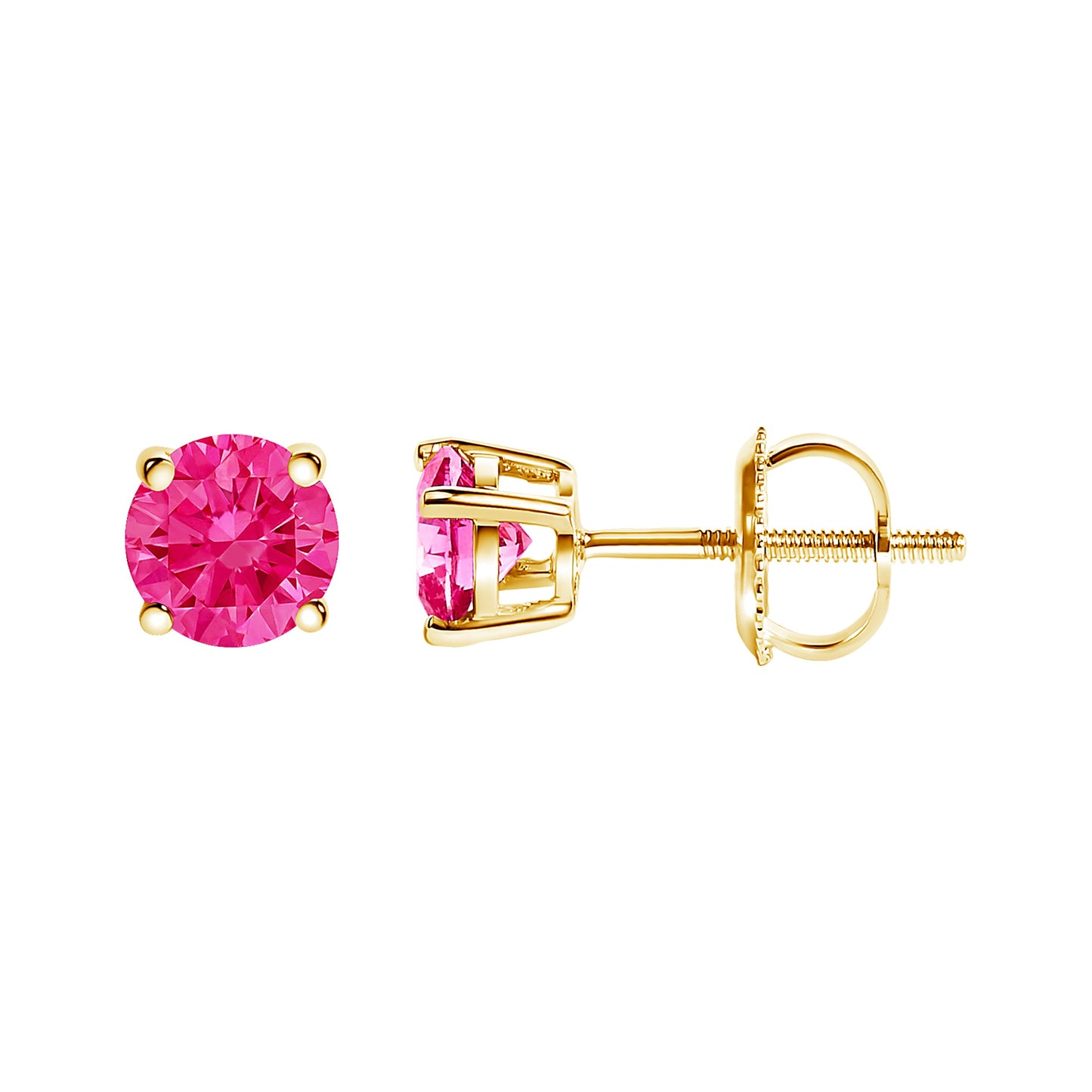 14K Yellow Gold 1.00 Cttw Round Brilliant Cut Lab Grown Pink Diamond 4-Prong Classic Solitaire Earrings (Pink Color, VVS2-VS1 Clarity)