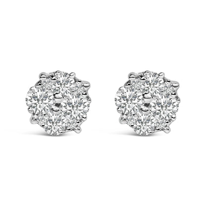 .925 Sterling Silver 1/2 cttw Prong Set Round-Cut Diamond Cluster Stud Earring (I-J Color, I2-I3 Clarity)