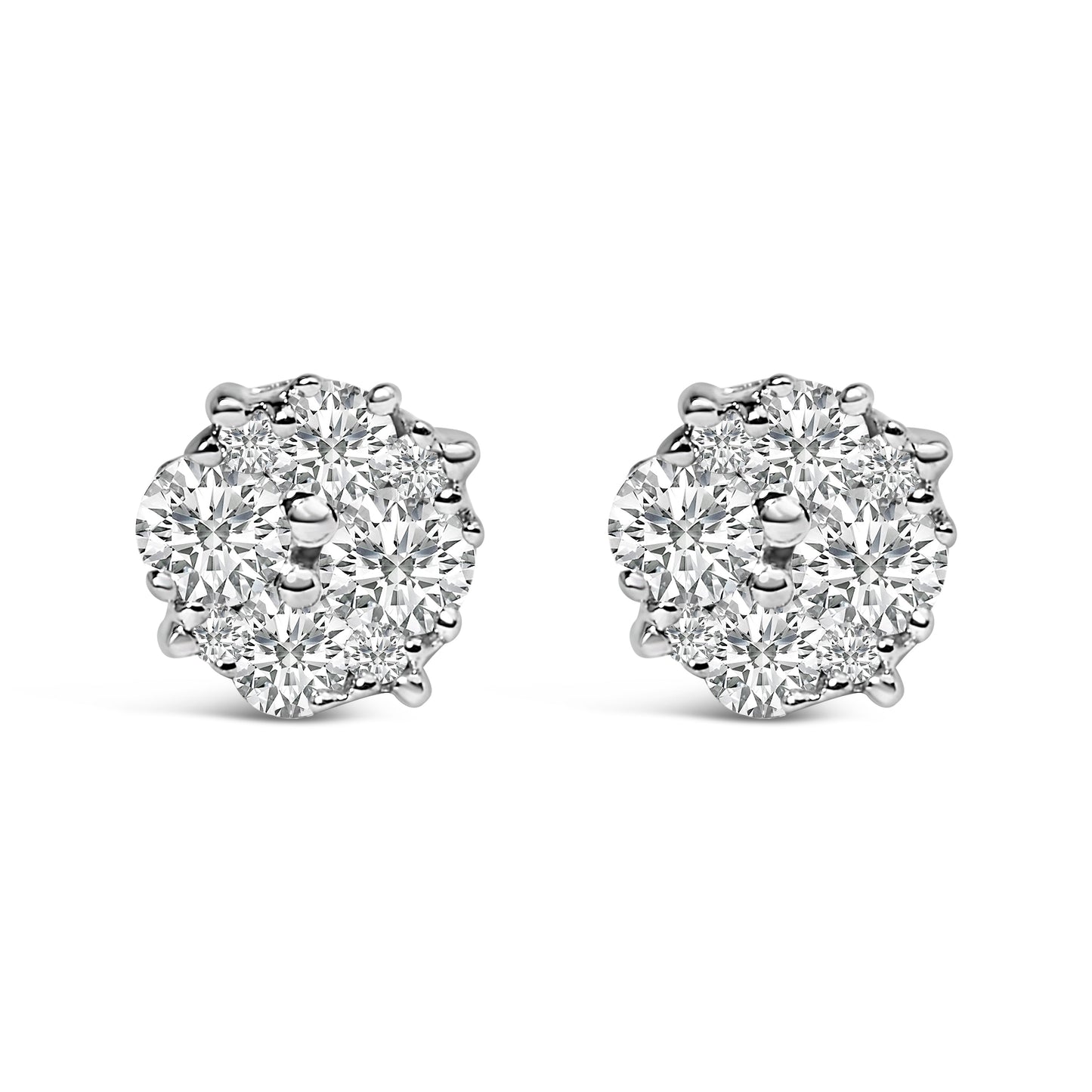 .925 Sterling Silver 1/2 cttw Prong Set Round-Cut Diamond Cluster Stud Earring (I-J Color, I2-I3 Clarity)