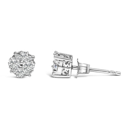 .925 Sterling Silver 1/2 cttw Prong Set Round-Cut Diamond Cluster Stud Earring (I-J Color, I2-I3 Clarity)