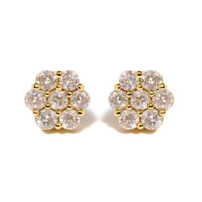 14K Yellow Gold 3.0 Cttw Diamond Floral Cluster Stud Earring