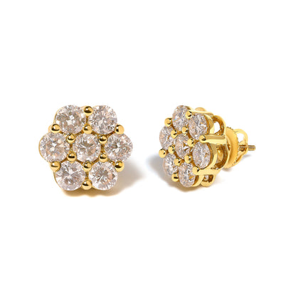 14K Yellow Gold 3.0 Cttw Diamond Floral Cluster Stud Earring