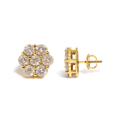 14K Yellow Gold 3.0 Cttw Diamond Floral Cluster Stud Earring