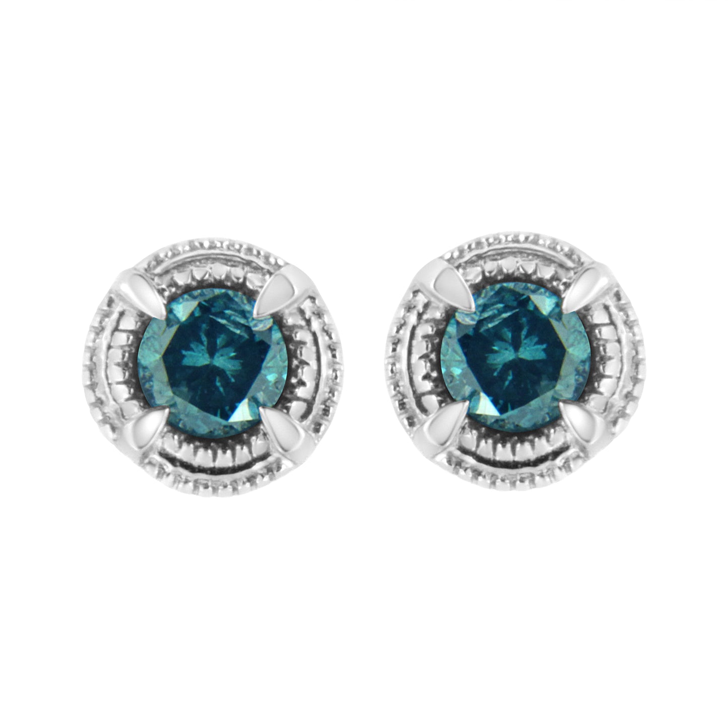 .925 Sterling Silver 1 cttw Treated Black Diamond Modern 4-Prong Solitaire Milgrain Stud Earrings (Black Color, I1-I2 Clarity)