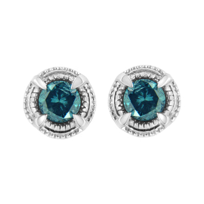 .925 Sterling Silver 1 cttw Treated Black Diamond Modern 4-Prong Solitaire Milgrain Stud Earrings (Black Color, I1-I2 Clarity)