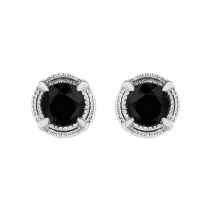.925 Sterling Silver 1 cttw Treated Black Diamond Modern 4-Prong Solitaire Milgrain Stud Earrings (Black Color, I1-I2 Clarity)