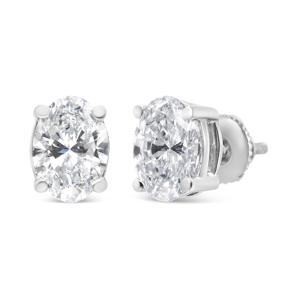 14K White Gold 1.00 Cttw Lab Grown Oval Solitaire Diamond Stud Earrings (F-G Color, VS2-SI1 Clarity)