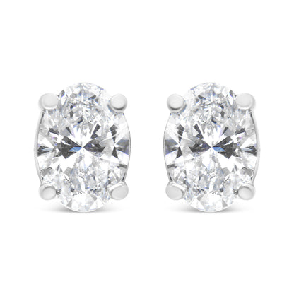 14K White Gold 1.00 Cttw Lab Grown Oval Solitaire Diamond Stud Earrings (F-G Color, VS2-SI1 Clarity)