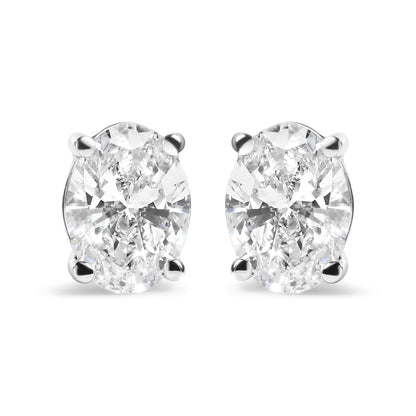 14K White Gold 3/4 Cttw Oval Shape Lab Grown Diamond Solitaire Stud Earrings (F-G Color, VS1-VS2 Clarity)