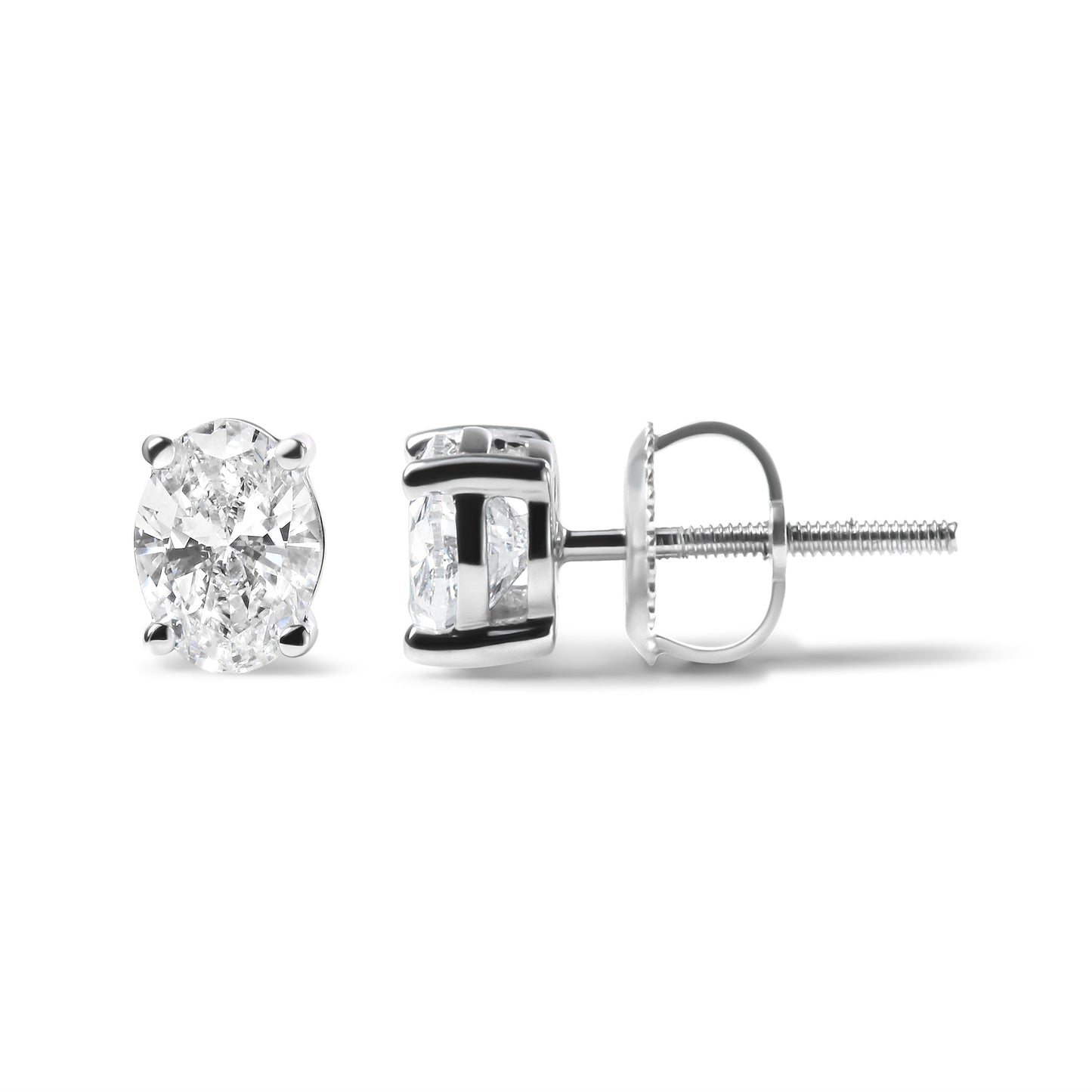 14K White Gold 3/4 Cttw Oval Shape Lab Grown Diamond Solitaire Stud Earrings (F-G Color, VS1-VS2 Clarity)