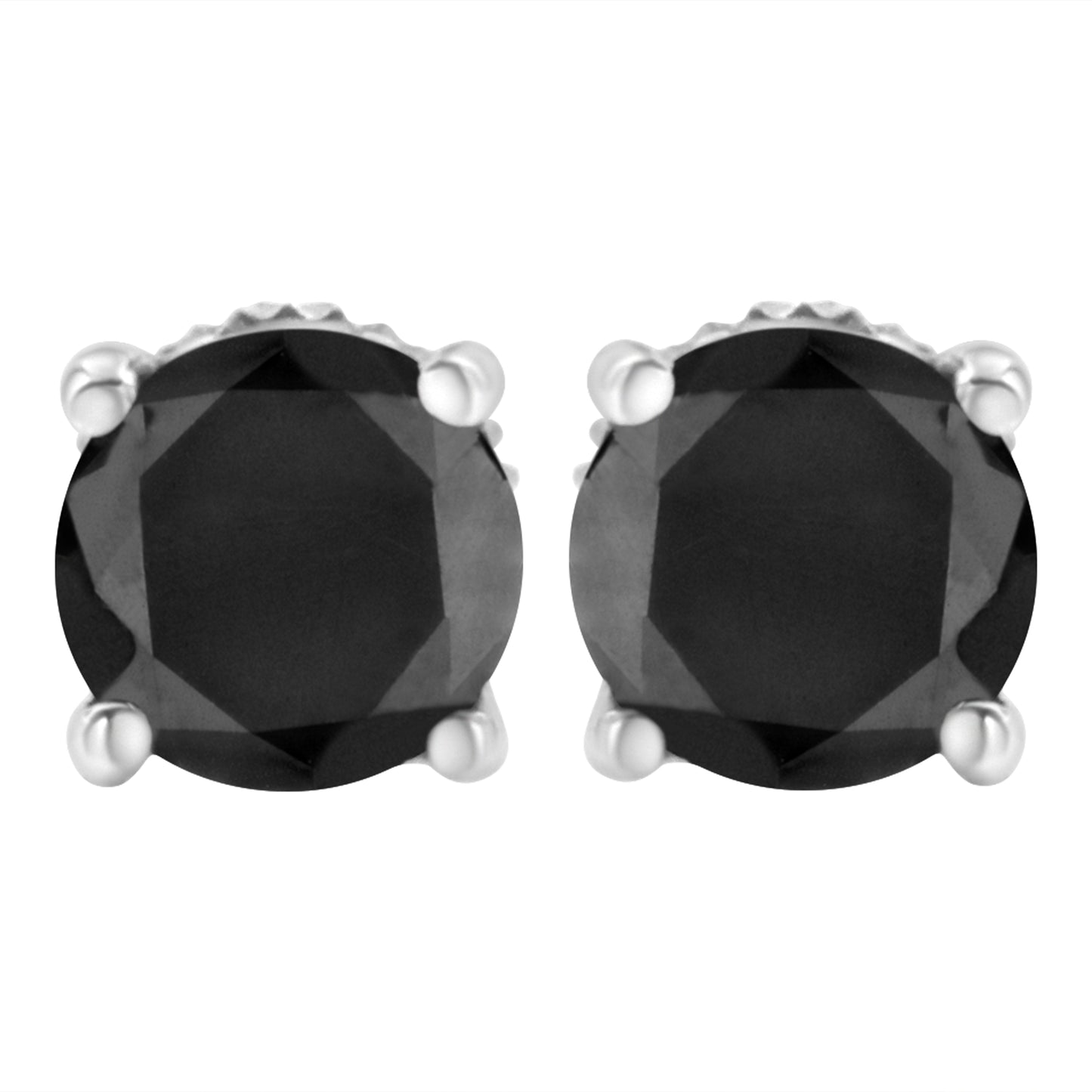 14K White Gold 2.00 Cttw Round Brilliant-Cut Black Diamond Classic 4-Prong Stud Earrings with Screw Backs (Fancy Color-Enhanced, I2-I3 Clarity)