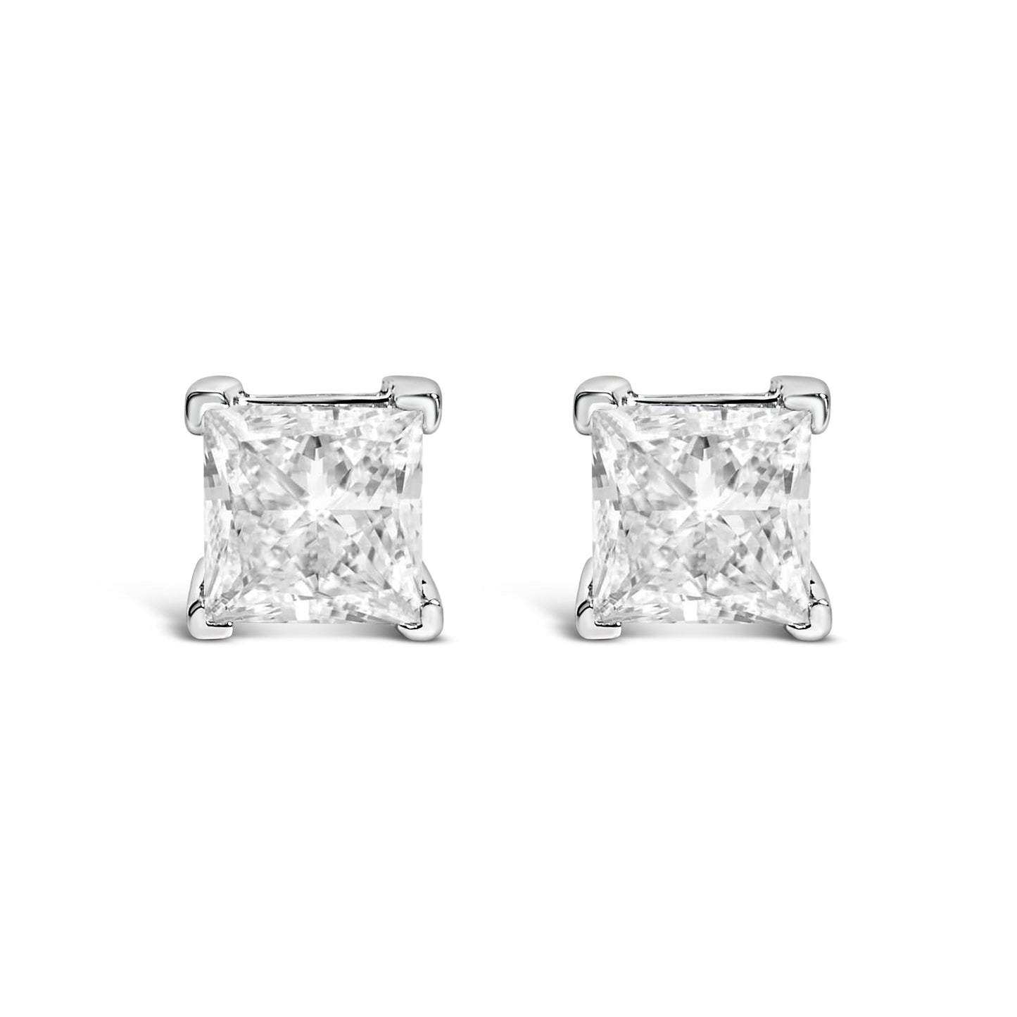 14K White Gold 1.0 Cttw Princess Cut Lab Grown Diamond Solitaire Stud Earrings (F-G Color, VS2-SI1 Clarity)