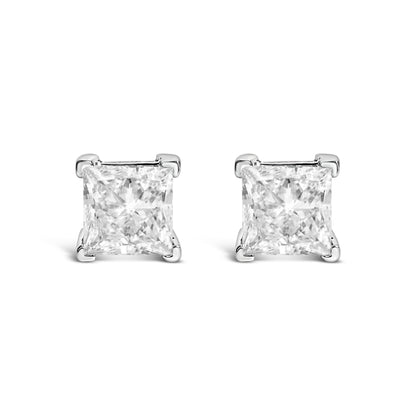 14K White Gold 1.0 Cttw Princess Cut Lab Grown Diamond Solitaire Stud Earrings (F-G Color, VS2-SI1 Clarity)