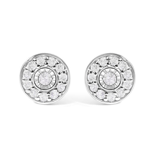 .925 Sterling Silver 1/4 Cttw Diamond Miracle Set Solitaire with Halo Stud Earrings