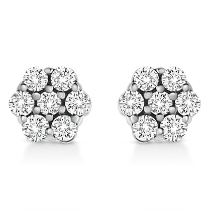 14K White Gold 1/2 Cttw Prong Set Round-Cut Diamond Flower Stud Earring (H-I Color, I1-I2 Clarity)