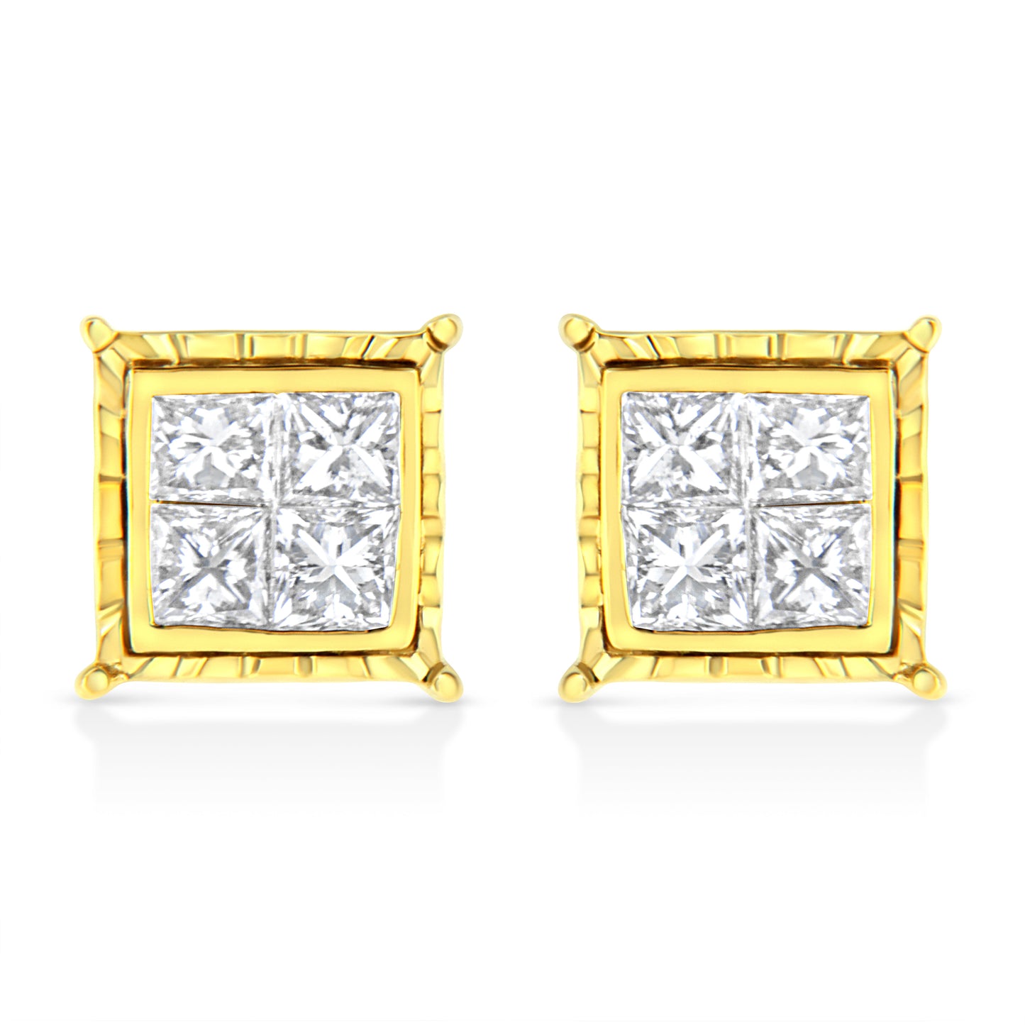 14K Yellow Gold 1 Cttw Princess Cut Diamond Square Stud Earrings