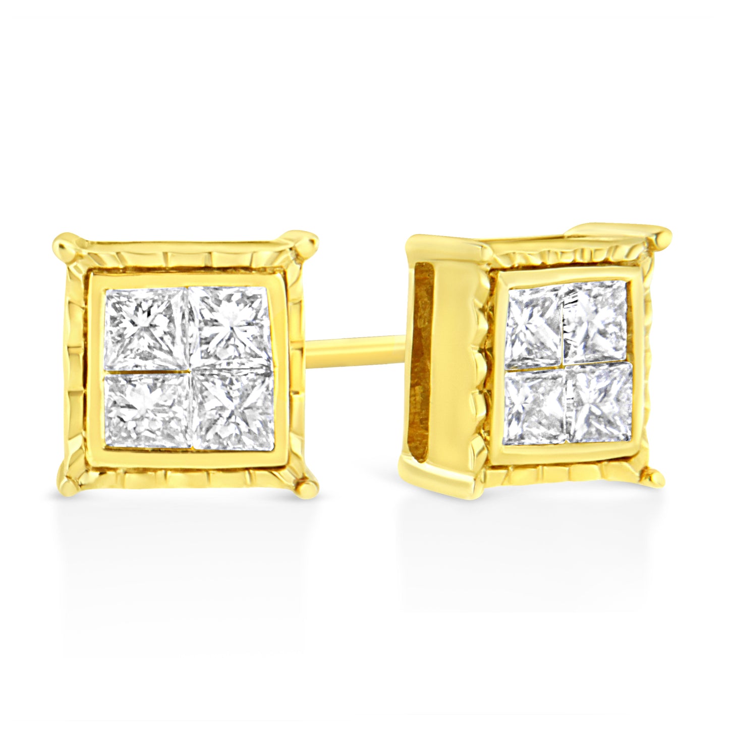 14K Yellow Gold 1 Cttw Princess Cut Diamond Square Stud Earrings